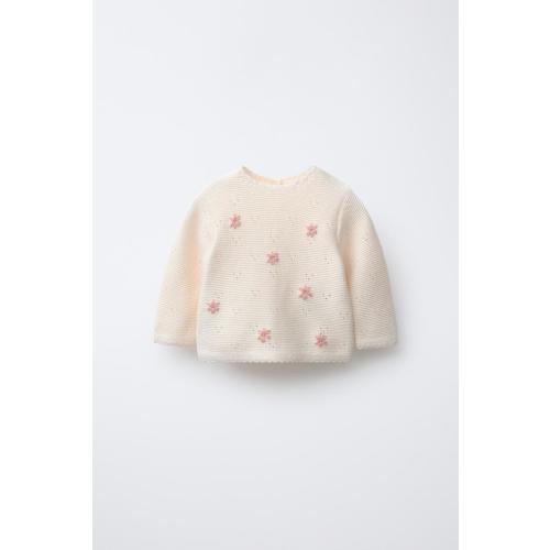 EMBROIDERED FLORAL KNIT SWEATER - Mid-ecru | ZARA United States