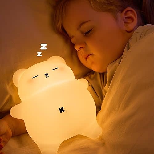 Sleeping Snoring Bear Night Light Nursery lamp for Kids,3-Level Dimmable,30Min Auto-Off Timer,Rechargeable Type-C, BPA-Free & Food-Grade Silicone for kid room bedroom Decor kids gift