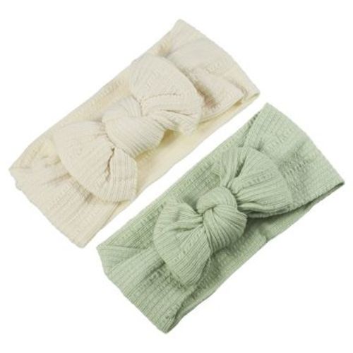 Unique Bargains Girl's Soft And Breathable Stripe Bow Headbands 6.69"x2.95" 2 Pcs Beige Green