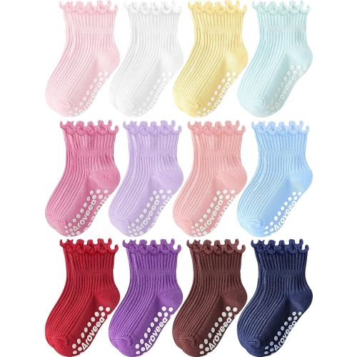 Toddler Girls Socks 12 Pack Grip Kids Cotton Socks for Toddlers 6M-7Years