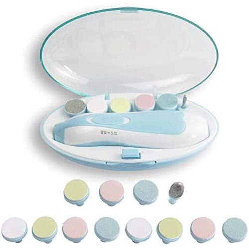 Electric Nail File Drill for Baby No Sharp Claws Hurt, 6 in 1 Safety Cutter Trimmer Clipper for Toes and Fingers (Blue)