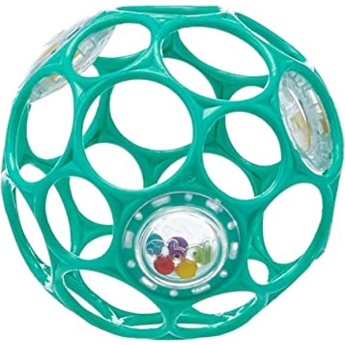 Bright Starts Oball Rattle Easy-Grasp Toy, Teal - 4", Ages Newborn Plus, 1 Count (Pack of 1)