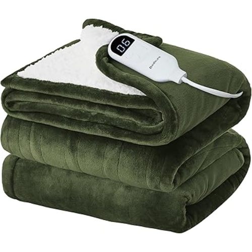 Bedsure Electric Blanket Full Size - Soft Flannel Heated Blanket, Fast Heating with 10 Time Settings & 6 Heat Settings, Warm Gift for Grandma (72x84 inches, Olive Green)