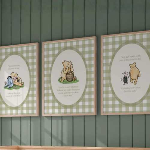 Classic Winnie the Pooh Nursery Quotes Art: Gingham Sage Green (Print, Framed or Canvas) • 1400
