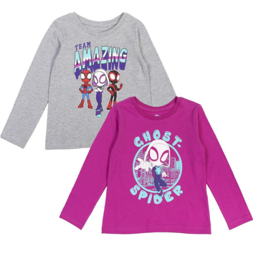 Marvel Spidey and His Amazing Friends Spider-Gwen Ghost Spider Miles Morales Girls 2 Pack T-Shirts Toddler to Little Kid
