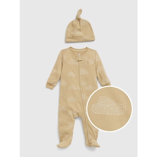 Baby 100% Organic Cotton 2-Piece Outfit Set in new sand beige, size: Up To 7lb