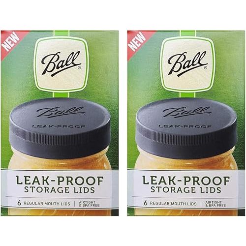 Ball Leak-Proof Plastic Lids for Glass Mason Jars, Used for Canning, Pickling, Juice, Jam, Jelly (Regular, 6 Count (Pack of 2))