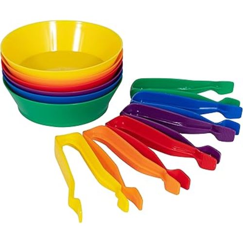 edxeducation Sorting Bowls & Tweezers | Set of 12 | 18m+ | 6 Colors | Counting and Sorting Toy for Toddlers | Early Math and Fine Motor Skills