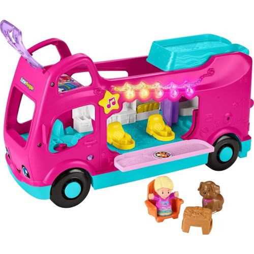 Fisher-Price Little People Toddler Toy Barbie Dreamcamper RV Playset with Music Lights & Figures for Pretend Play Kids Ages 18+ Months