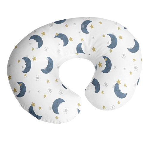 Sweet Jojo Designs Moon and Star Nursing Pillow Cover Breastfeeding Pillowcase for Newborn Infant Bottle Breast Feeding Pillow NOT Included - Navy Blue and Gold Watercolor Celestial Sky Gender Neutral