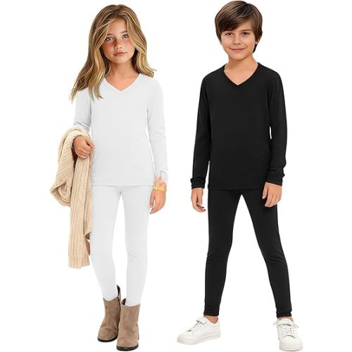 4 Pcs Kids Toddler Thermal Underwear Set Boys Girls Fleece Lined Base Layer Thermal Top and Bottom Set (6M-10Y)