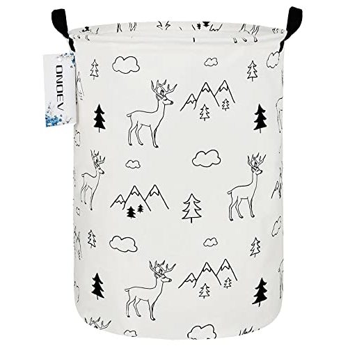 ONOEV Round Fabric Storage Bin,Decorative Basket,Organizer Basket with Handles,for Clothes Storage,books and sundries(Forest deer), 19.7inch(H) x 15.7inch(D)