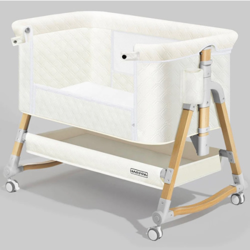 HARPPA Cuddly 3-in-1 Baby Bassinet Bedside Sleeper for Reflux | Attaches to Bed, Adjustable 5 Heights, Non-Toxic & CPSC Certified | Sturdy Aluminum Frame, Portable Wheels, Tool-Free Setup, Gentle Rocking | Perfect for Newborns, Infants, Small Spaces & Saf