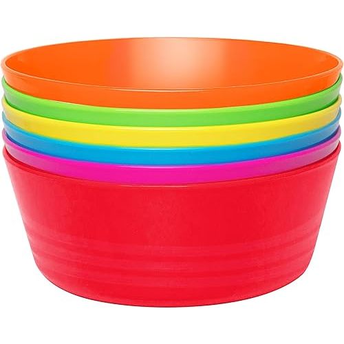 Plastic Toddler Bowls Set of 6 - 10 Oz Kids Bowls, Microwave & Dishwasher Safe, BPA Free, Brightly Colored, Great for Cereal, Soup, Snack, Fruit or Salad