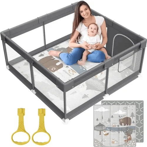 Fodoss Baby Playpen with Mat, Small Play Pen(47x47inch), for Babies and Toddlers, Pen Apartment, Yard Baby, Fence Area Playyard Activity Center (Dark Gray)