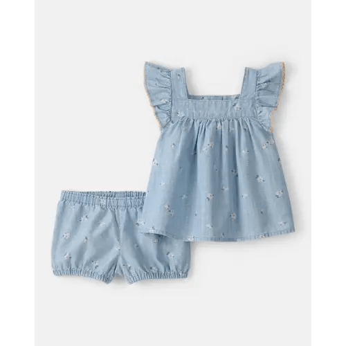 Baby Girl 2-Piece Floral Chambray Top & Short Set - Blue - OshKosh B'gosh | Carter's