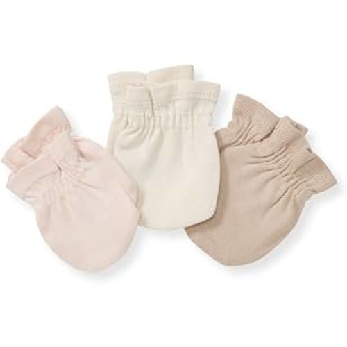 Burts Bees Baby Unisex Baby Mittens, 100% Organic Cotton, 3-Pack Solid Color Infant Scratch Protection Mitts