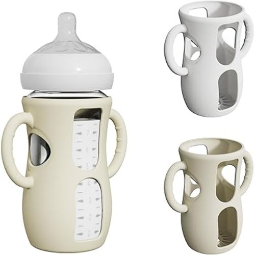 2 Pack Silicone Sleeves with Easy-Grip Handle for Avent Natural Glass Bottles, Anti Breakage Baby Bottle Holder, Compatible with Philips Avent Glass Natural Bottle 8 oz, Not for Infant Use