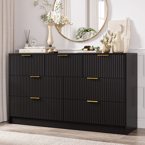 Latitude Run® Fluted Dresser For Bedroom With 7 Drawers, 55" Wide Modern Chest Of Drawers With Metal Handle & Reviews | Wayfair
