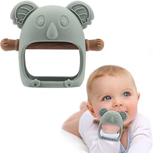 Koala Teething Toys for Babies 0-6 Months, Glue-Free Handle Baby Teething Toys, Never Drop Baby Chew Toys for 1+ Months Infants Babies Soothing Pacifier Sucking Needs Baby Toys, Sage Green