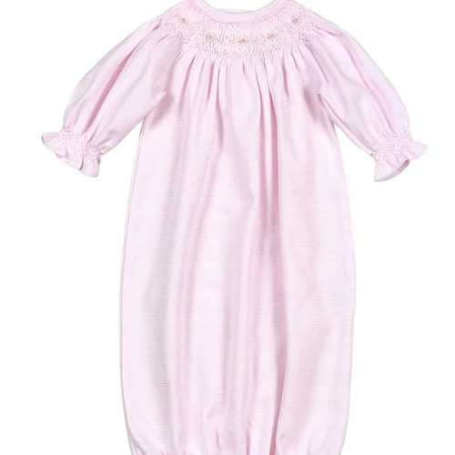 Pink Stripes Smocked Gown – Baby Loren Pima Cotton Baby Sleepwear – Madison-Drake Children's Boutique