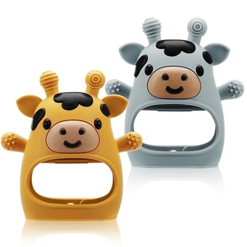 2 Pack Baby Teething Toys for 3-6 6-12 Months, Food Grade Silicone Infant Teether Mitten, Baby Essentials Teething Relief, Newborn Essentials Chew Toys for Sucking Needs
