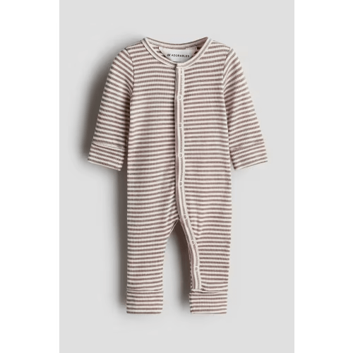 Ribbed Cotton Jumpsuit in White/Brown Striped, 3M