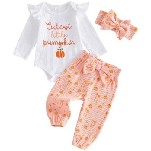 Baby Girl Halloween Outfit Cutest Little Pumpkin Romper Pants Set