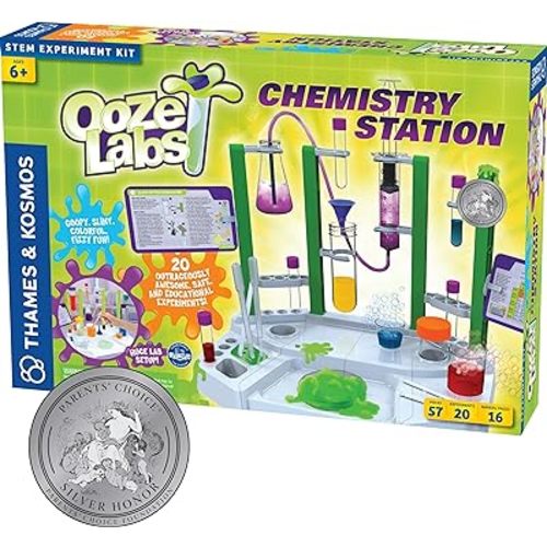 Thames & Kosmos Ooze Labs Chemistry Station Science Experiment Kit, 20 Non-Hazardous Experiments Including Safe Slime, Chromatography, Acids, Bases & More, Multi-Color