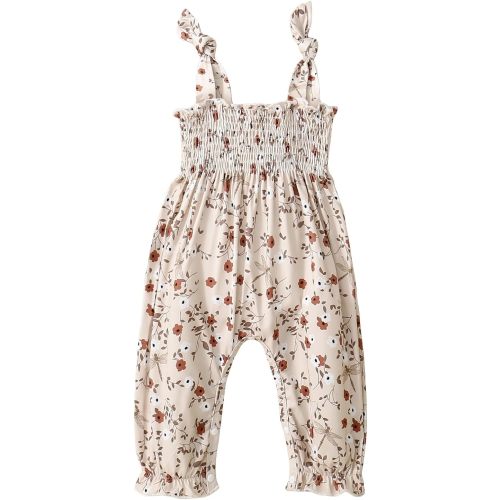 Summer One Piece Outfits Infant Baby Girl Romper Jumpsuit Sleeveless Ruffle Halter Floral Bodysuit Clothes