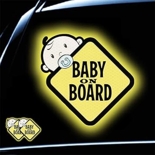 Baby On Board Sticker for Cars- 2Pack Baby in Car High Intensity Reflective Waterproof Vinyl Safety Car Signs for Rear, Side Windows, Bumpers