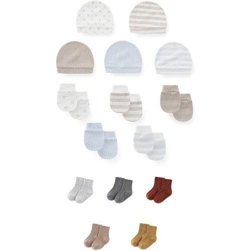 15 Pack Unisex New Born Boy Girls No Scratch Mittens Sets Cotton Soft Baby Gloves Hats socks Accessory 0-6 Months