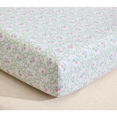 Hill House Home Clematis Scallop Floral Organic Crib Fitted Sheet