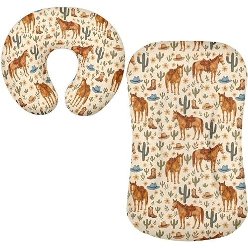 Western Horse Baby Nest Cover Universal Fit Fitted Crib Sheet Breathable Detachable Nursing Pillow Protective Cacti Stretchy Nursing Pillow Cover 2pcs Small Flowers
