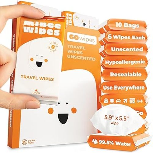 Impossibly Compact Travel Wipes - Skin-Friendly Wet Wipes, Hypoallergenic & Unscented for Adults, Kids & Baby Care - 10 Pack Total 60 Wipes