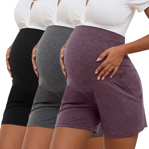Bhome Maternity Shorts 3 Packs Stretchy Workout Pregnancy Shorts with Pockets Comfy Lounge Pajama Sleepwear Bottoms