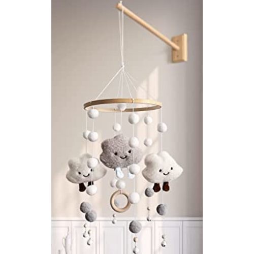 Baby Mobile for Crib - Nursery Mobile for Boys Girls Baby Felt Mobile Safety Baby Room Decor Gender Nature Design Soft Hanging Cloud Stars Design(Wood Mobile Arm is Not Included)