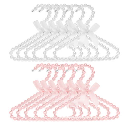 12 Pcs 7.87*6.42in Pearl Hanger Kids with Exquisite Design Small Pearl Beads Bow Clothes Hanger for Infant Baby Girls Boys Toddlers Dogs Cats