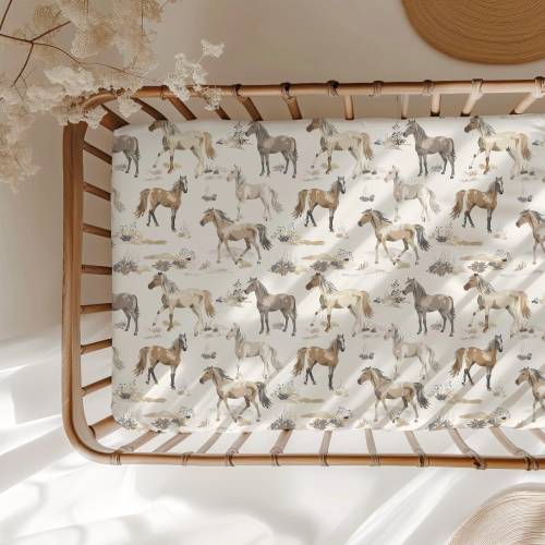 Gender Neutral Nursery Set, Western Crib Sheets With Horses, Cowboy Baby Gift, Cowgirl Swaddle Blanket, Rodeo Kids Bedding, Mustang Burp Rag