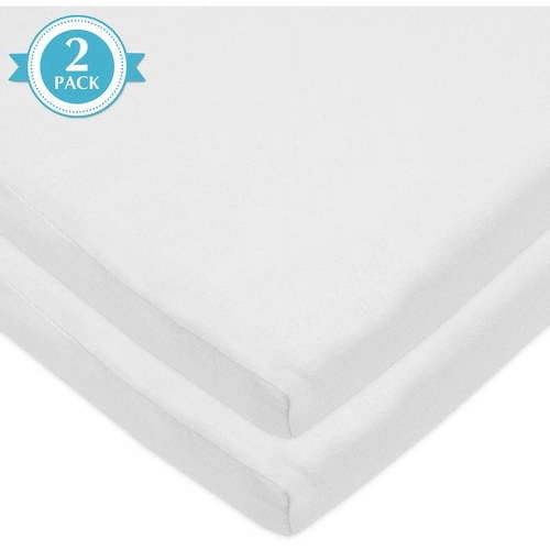 American Baby Company 2 Pack 100% Natural Cotton Jersey Knit 18 x 36 Cradle Sheet - Fitted, White, Soft Breathable, for Boys and Girls
