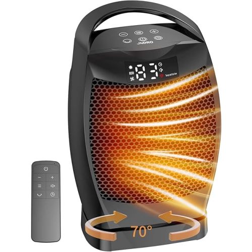 Portable Electric Heaters for Indoor Use - JNDRO 1500W PTC Ceramic Space Heater with Thermostat and Remote, Overheat and Tip-Over Protection, 70°Oscillation, Quick Heating for Home, Office, Bedroom
