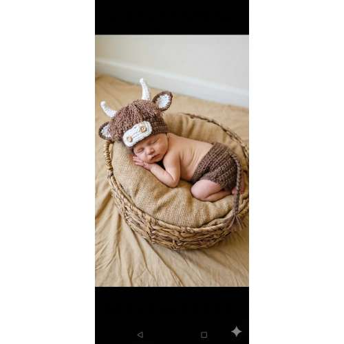 Highland Cow Baby Hat and Diaper Cover, Photo Prop