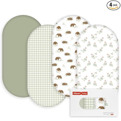 Gllquen Baby Bassinet Sheets 4 Pack, Breathable Cozy Fitted Mattress Sheet, Elastic Travel Crib Fashionable Pattern, Standard Cradle Safe Sheets for Baby Boys Girls 32"x16"(Forest Tale)