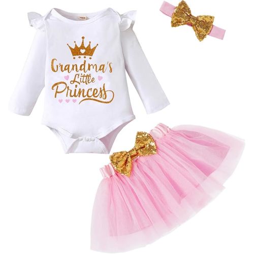 Newborn Baby Girl Outfits Infant Letter Print Romper+Tutu Skirt+Headband+Legging Warmer Coming Home Clothes Set