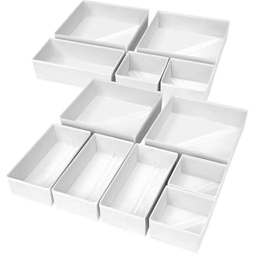DIMJ Drawer Organizers Clothes Dresser Organizers - Drawer Divider Wardrobe Clothe Organizer Bra Organizer Foldable Underwear 12 Pack White