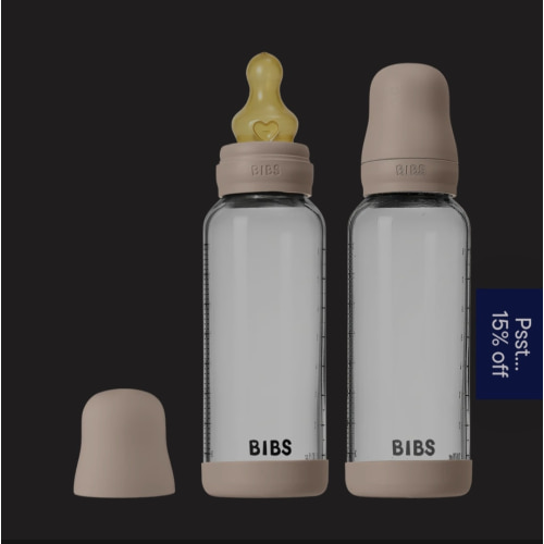 BIBS Glass Baby Bottle 8oz Latex 2-Pack Blush | Medium Flow – Bibsworld store US