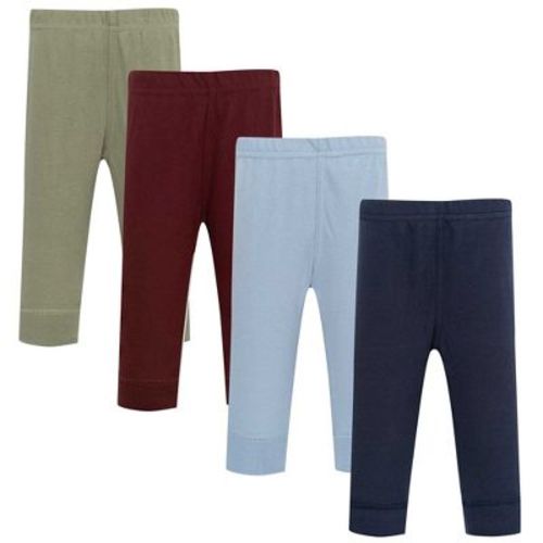 Hudson Baby Infant Boys Cotton Pants and Leggings 4-Pack, Navy Olive Burgundy, 9-12 Months