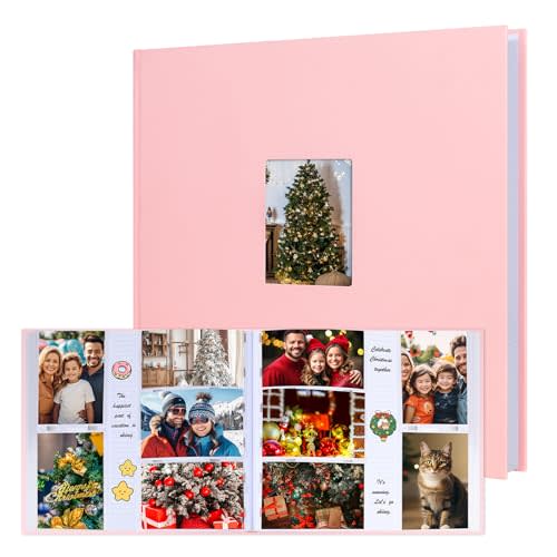 Photo Album 4x6 600 Photos with Writing Space,4 x 6 Photo Book Linen Cover with Front Window, 4x6 Picture Album 600 Photos Photo Album Book for Wedding Kids Travel Family Baby Pictures (Pink)