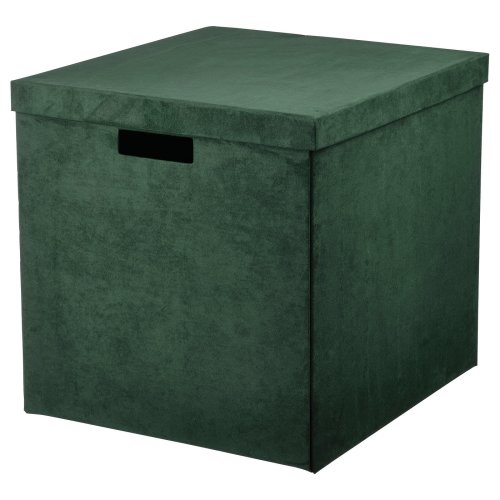 GJÄTTA Storage box with lid - velvet dark green 12 ½x13 ¾x12 ½ "