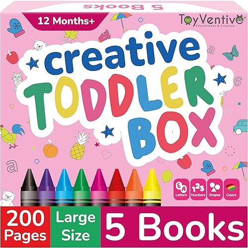 Coloring Books For Toddlers 1-3 with Jumbo Toddler Crayons - Toddler Coloring Set with Coloring Books for Kids Ages 3-5, Large Pages 8.5''x 11'', Simple Images & Crayons for Toddlers 1-3, in Pink Box